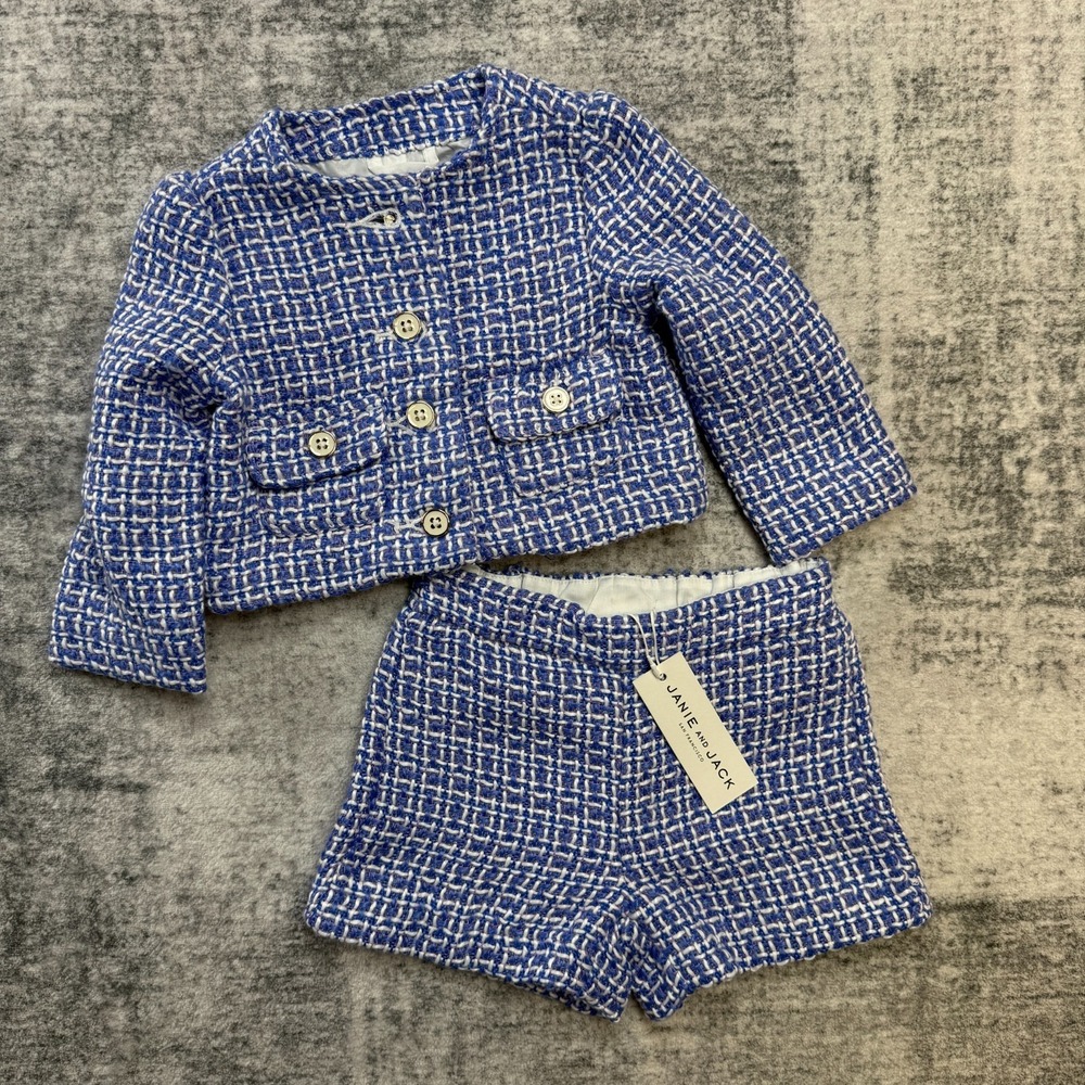 Janie and Jack Tweed Jacket Shorts Set Girls 12-18 MOS 2 Piece Preppy Old Money